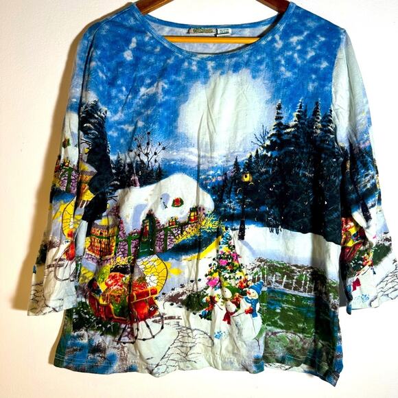Collections Etc Blue Graphic Top - Picture 1 of 4